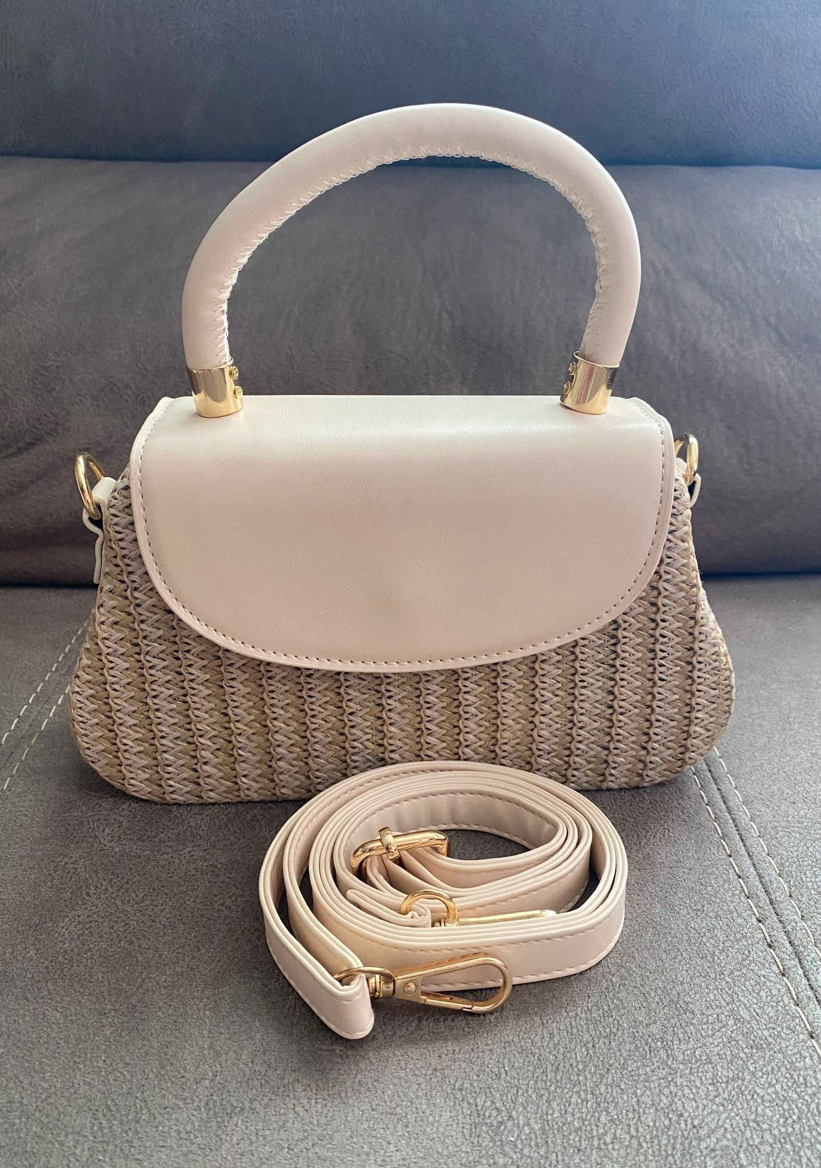 Bolso Cofre de Rafia y Polipiel beige